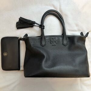 Tory Burch McGraw Slouchy Satchel Bag & Saffiano Leather Continental Zip Wallet